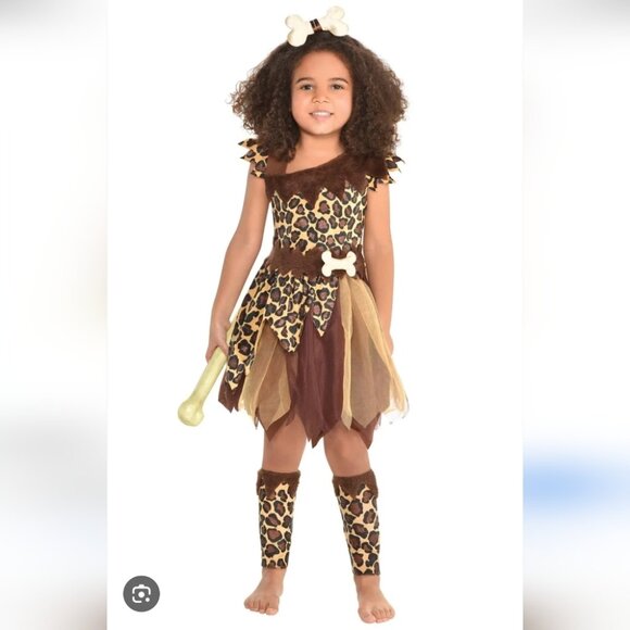 Leopard Print Cave Girl Kids Costume with Brown Details - NWT 3-4 - Picture 1 of 3